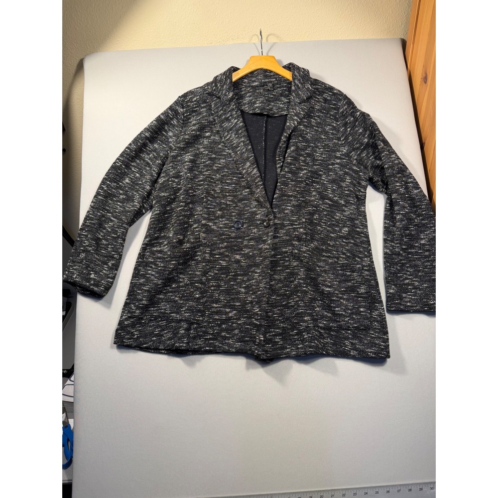 Eileen Fisher Black White Marled Knit Blazer Organic Cotton Blend XL